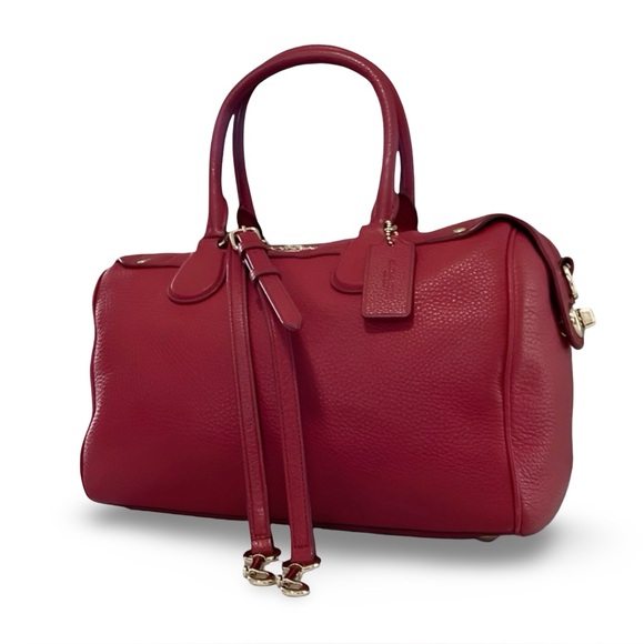 Coach Cherry Red Pebble Leather Bennett Satchel w/ Crossbody Strap - Picture 4 of 12